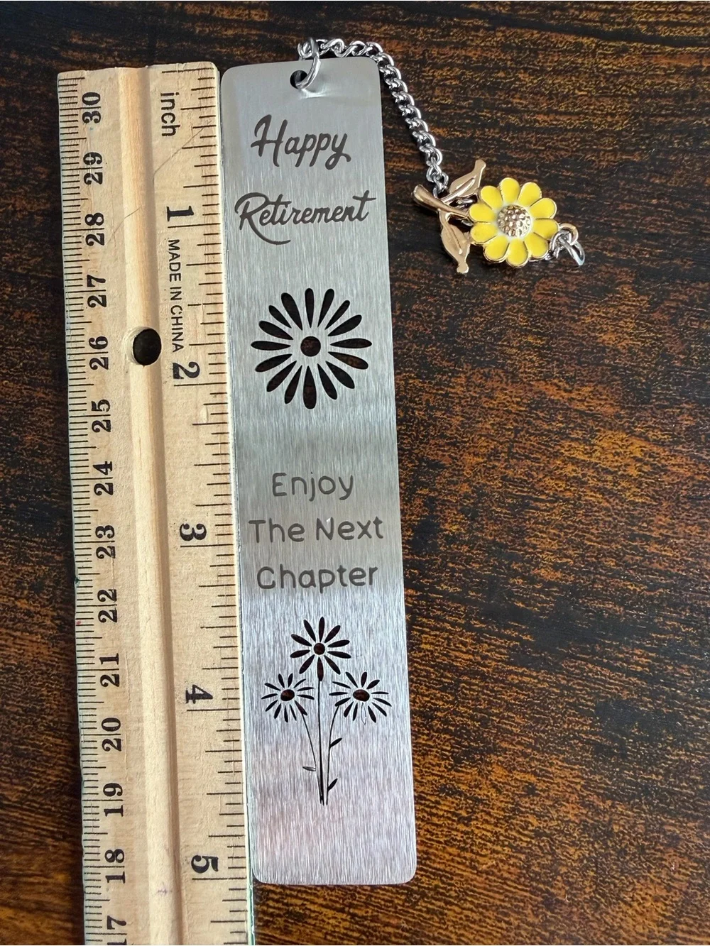 Silver Retirement Bookmark with Yellow Flower Charm